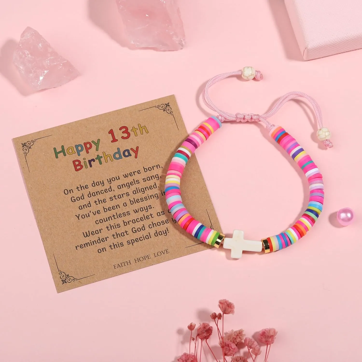1-13 Year Old Birthday Gifts for Her Cross Charm Bracelet with Birthday Greeting Card Cute Birthday Christmas Jewelry Gifts for Daughter Granddaughter Niece Teens