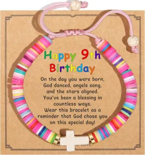 1-13 Year Old Birthday Gifts for Her Cross Charm Bracelet with Birthday Greeting Card Cute Birthday Christmas Jewelry Gifts for Daughter Granddaughter Niece Teens