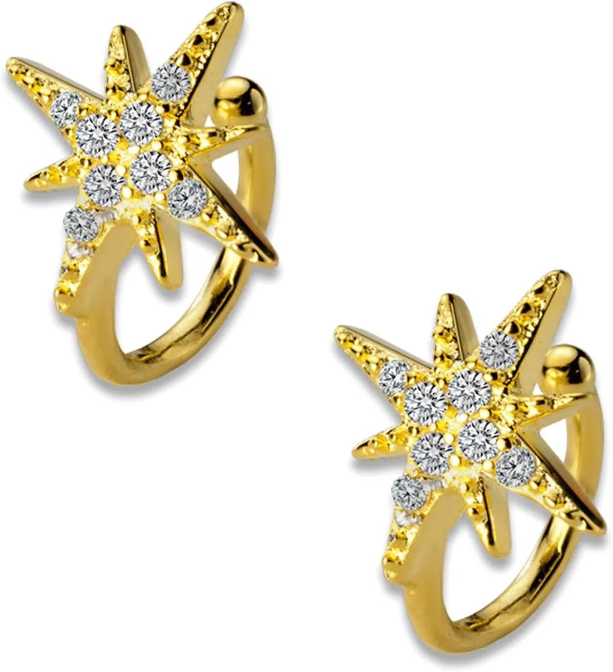 1 Pair CZ Star Earrings, Gold Snowflake Earrings, Twinkle Crystal Clip on Earrings, Helix Cartilage Earring, Hexagram Ear Cuffs Non Piercing, Cute Earrings for Women Trendy Jewelry