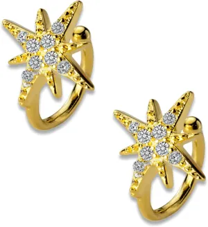1 Pair CZ Star Earrings, Gold Snowflake Earrings, Twinkle Crystal Clip on Earrings, Helix Cartilage Earring, Hexagram Ear Cuffs Non Piercing, Cute Earrings for Women Trendy Jewelry