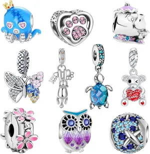 10 Pack Charms Sets 925 Sterling Silver fits Bracelets and Necklace Pendant Bead Charms Jewelry Gift for Women Family Friends