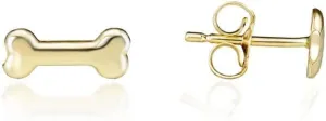 10K or 14K Yellow Gold Minimalist Tiny Dog Bone Stud (0.36") Earrings for Women Teen - Choice of Metal