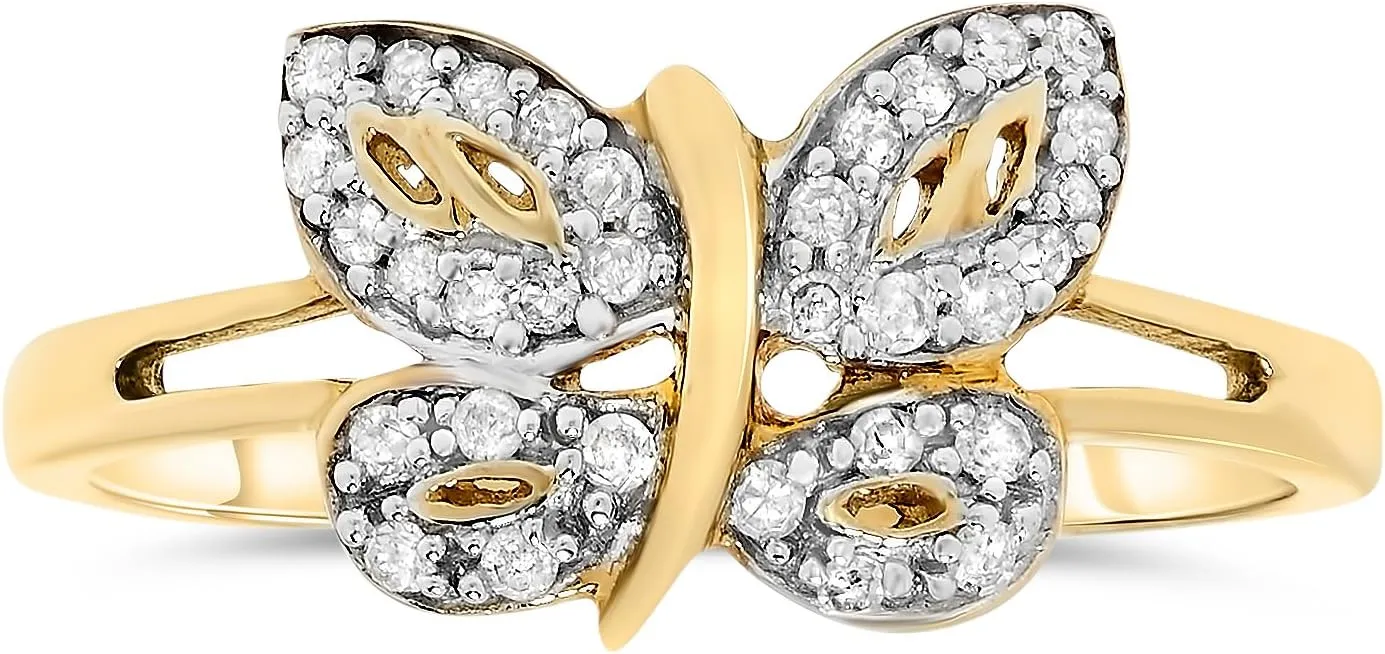 10k Yellow Gold Diamond Butterfly Ring For Women Birthstone of April