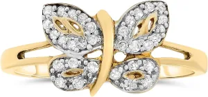 10k Yellow Gold Diamond Butterfly Ring For Women Birthstone of April