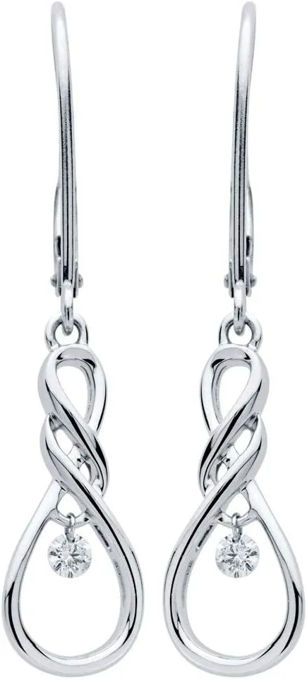 1/12 Cttw Diamond Accent Twisted Infinity Loop Dancing Diamond 925 Sterling Silver Drop Earrings (I Color, I1 Clarity)