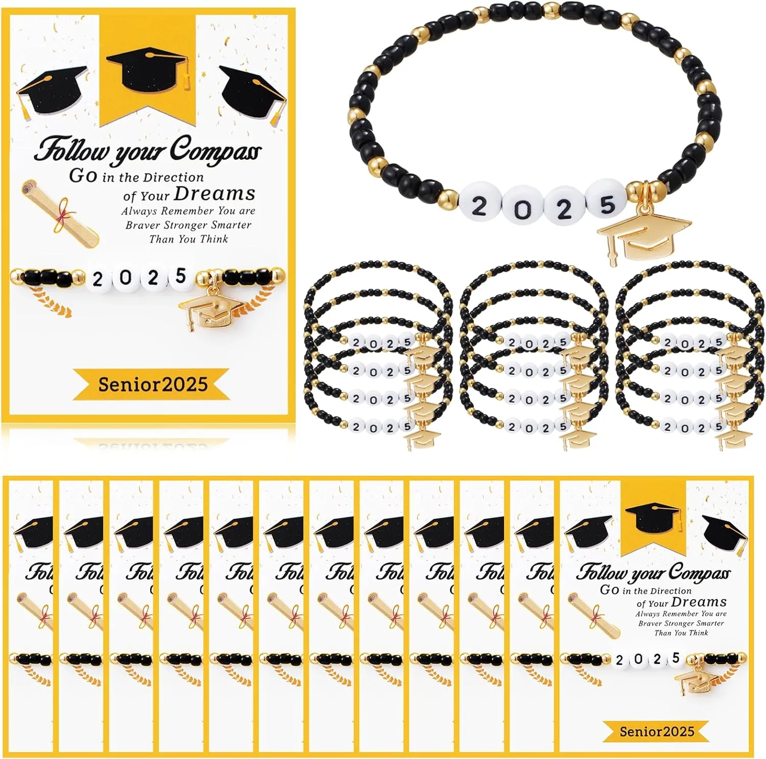 12 Sets Graduation Bracelet 2025 Grad Student Gifts Graduation Gift from Teacher Graduation Party Favors, College Graduation Gifts for Classmates