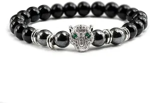12 Style Bracelet Men Black Lava Healing Balance Beads Reiki Buddha Prayer Natural Stone Yoga Bracelet For Women Leopard Head BR2G8 (Black Light-S 3)