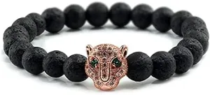 12 Style Bracelet Men Black Lava Healing Balance Beads Reiki Buddha Prayer Natural Stone Yoga Bracelet For Women Leopard Head BR2G8 (Rose color style 1)
