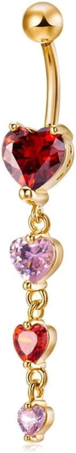 14G CZ Heart Dangle Belly Button Rings for Women 18K Gold Plated Stainless Steel Long Dangling Navel Ring 3/8" 10mm Curved Barbell Dainty Body Piercing Jewelry
