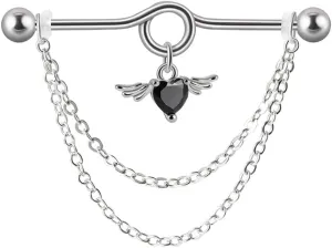 14G Heart Chain Dangle Industrial Barbell Earrings Stainless Steel Industrial Piercing Jewelry 38mm Conch Helix Cartilage Industrial Bar for Women