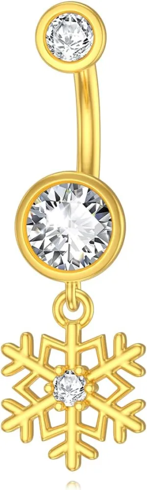 14K Gold Belly Button Rings for Women 14G Snowflake/Infinity Dangle Navel Ring CZ Piercing Jewelry Gift for Her