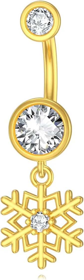 14K Gold Belly Button Rings for Women 14G Snowflake/Infinity Dangle Navel Ring CZ Piercing Jewelry Gift for Her
