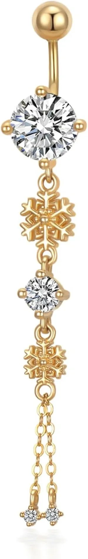 14K Gold Belly Button Rings for Women 14G Snowflake/Infinity Dangle Navel Ring CZ Piercing Jewelry Gift for Her