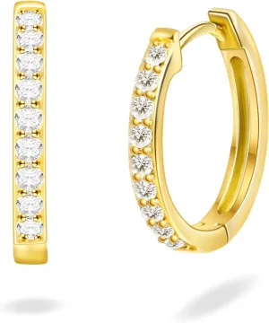 14K Gold Plated Hoop Earrings For Women, Cubic Zirconia Small Hoop Earrings Hypoallergenic Men Huggies Earring