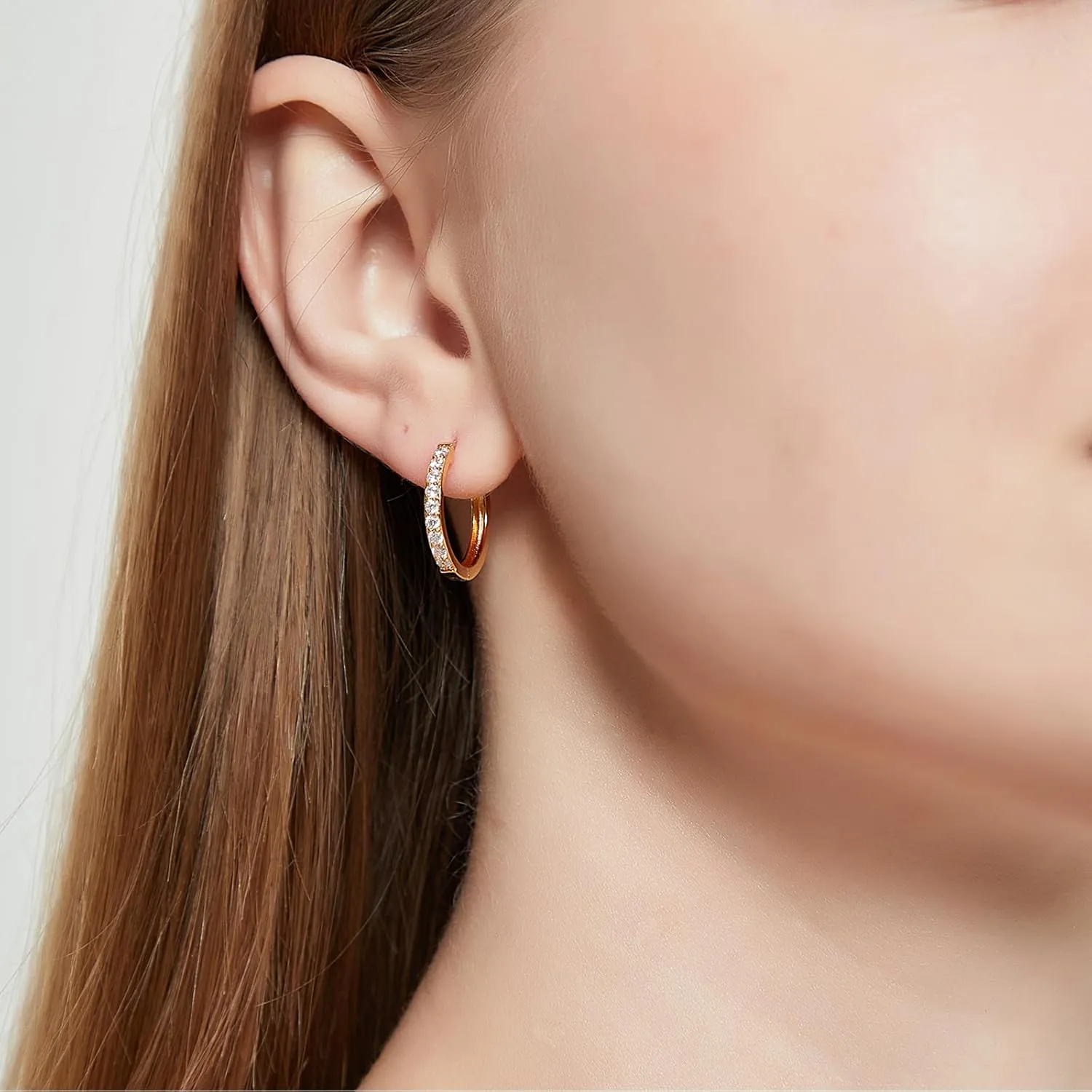 14K Gold Plated Hoop Earrings For Women, Cubic Zirconia Small Hoop Earrings Hypoallergenic Men Huggies Earring
