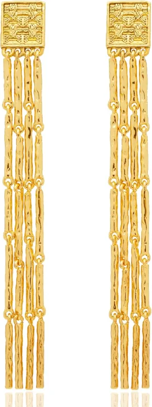 14k Gold Plated Tassels Vintage Antique Style Dangle Earrings Versatile Accessory For Casual And Formal Outfits