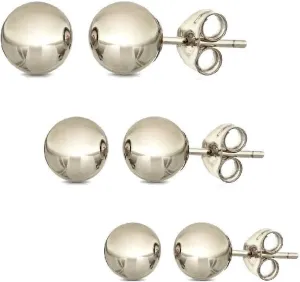 14K Solid Gold Ball Stud Earrings (3-Pair-Pack) 3MM 4MM and 5MM - Choose a Color