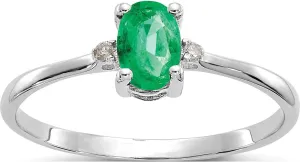 14K White Gold Diamond & Emerald Birthstone Ring - Jewelry By Sweet Pea