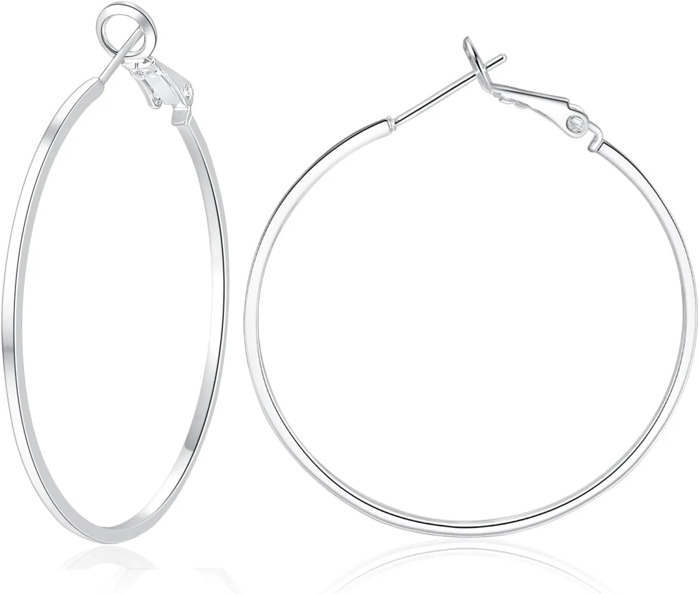 14k White Gold Plated Larg Hoop Earrings - Big Hoop Earrings Set Hypoallergenic Sterling Silver Post Hoop Earrings Lightweight Thin Silver Hoop Earrings for Women 30/40/50/60/70MM