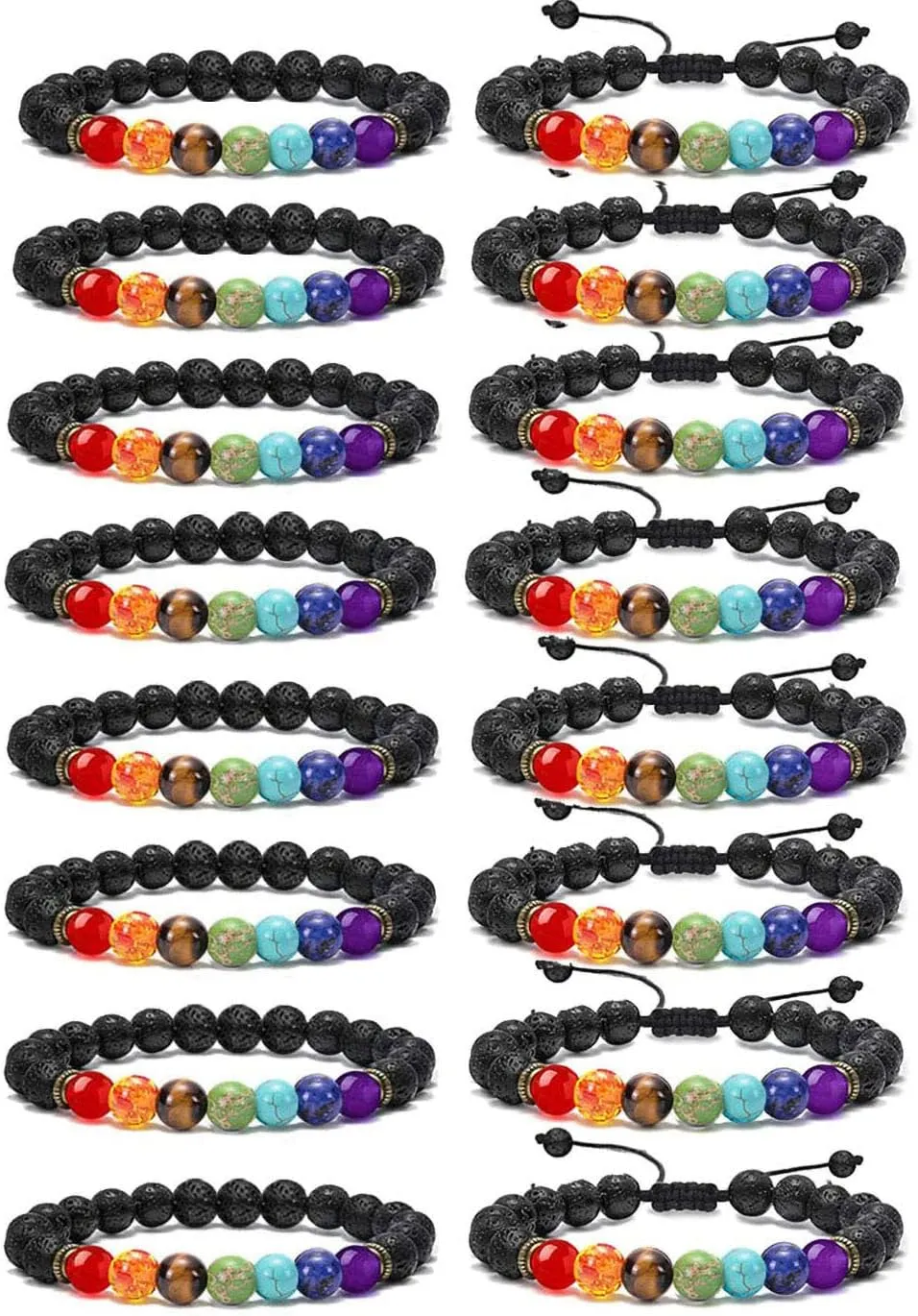16Pcs Men Women 8mm Lava Rock 7 Chakras Aromatherapy Essential Oil Diffuser Bracelet Braided Rope Natural Stone Yoga Beads Bracelet Bangle