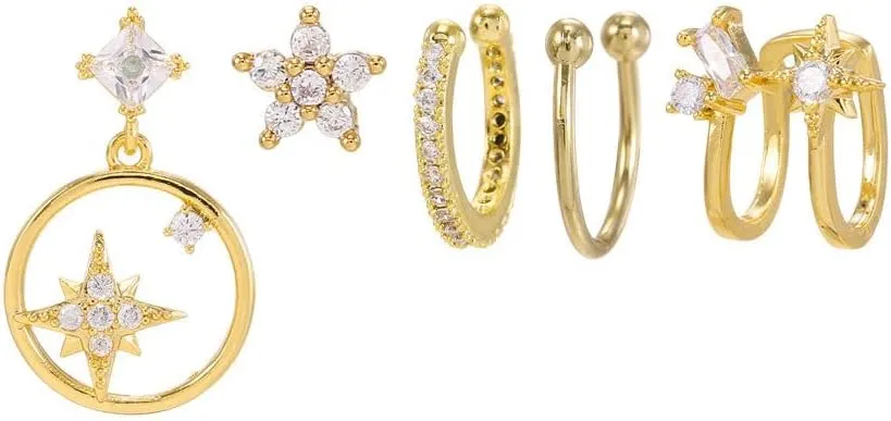 18K Gold Dangle Hoop Earrings Set for Women Hypoallergenic Earrings Stud Dainty Cartilage Earring Pack for Multiple Piercing Small Earrings Gift