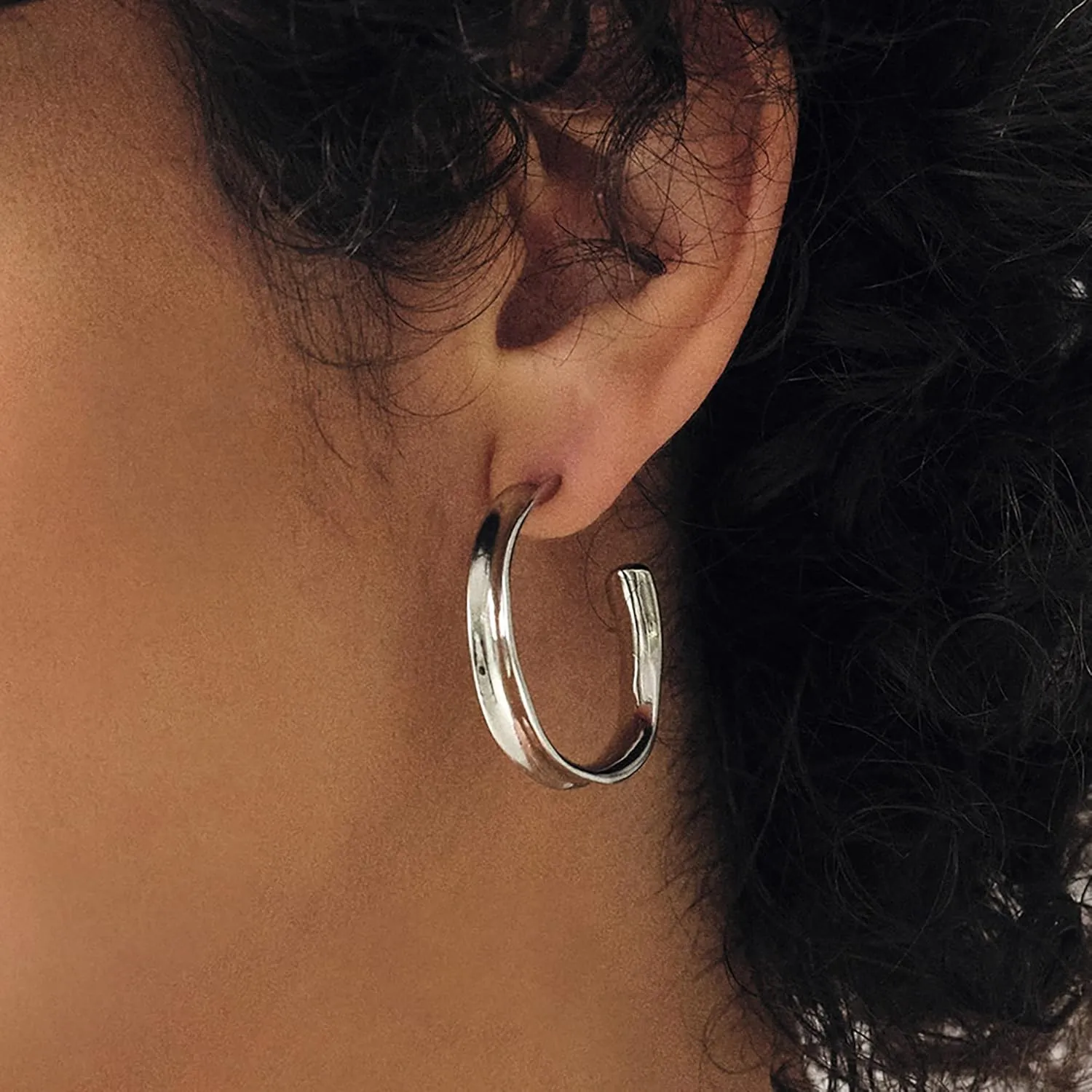 18k Yellow Gold Plated and Silver Tone Hoop Earrings