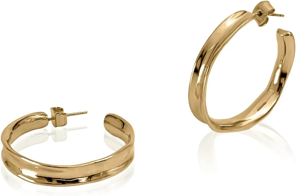 18k Yellow Gold Plated and Silver Tone Hoop Earrings