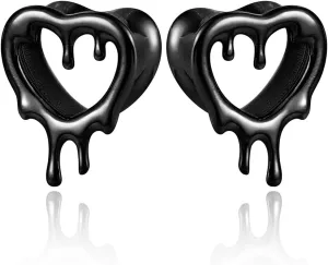2 Pcs Heart Style Ear Tunnels Gauge Earrings for Women, Size 0g - 1 inch Ear Plugs Gauges for Ears, Water Drops Design Hypoallergenic Stainless Steel Ear Gauges Body Jewelry
