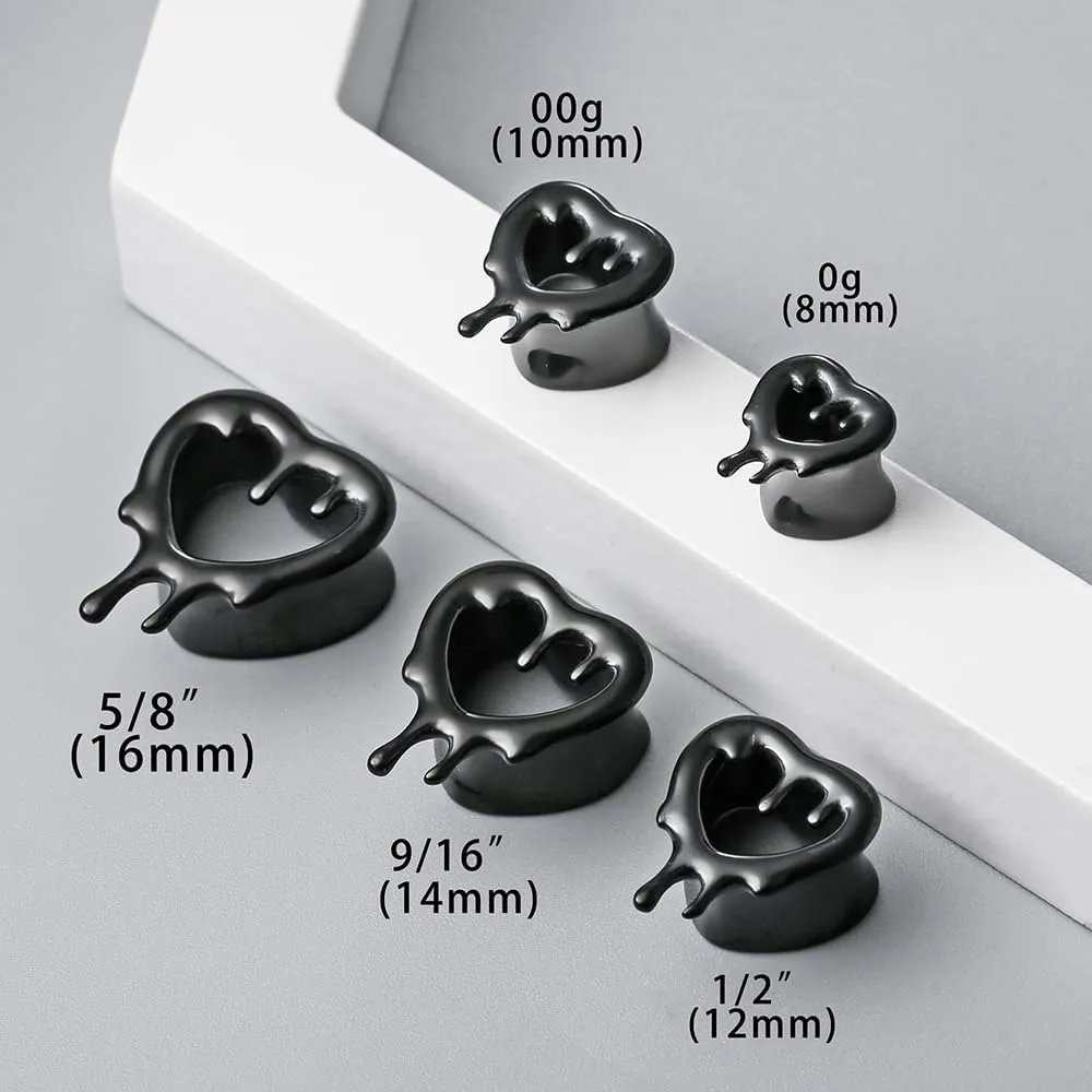 2 Pcs Heart Style Ear Tunnels Gauge Earrings for Women, Size 0g - 1 inch Ear Plugs Gauges for Ears, Water Drops Design Hypoallergenic Stainless Steel Ear Gauges Body Jewelry