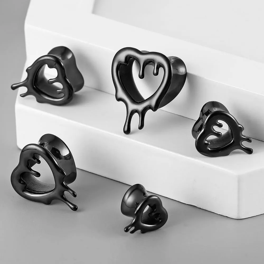 2 Pcs Heart Style Ear Tunnels Gauge Earrings for Women, Size 0g - 1 inch Ear Plugs Gauges for Ears, Water Drops Design Hypoallergenic Stainless Steel Ear Gauges Body Jewelry