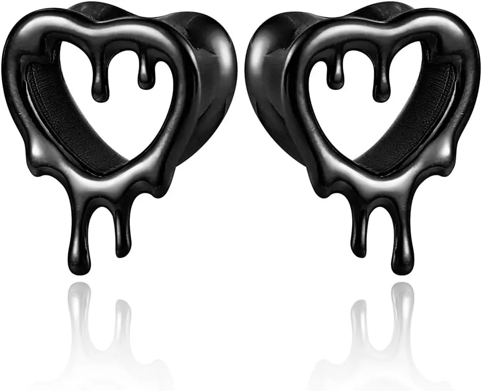 2 Pcs Heart Style Ear Tunnels Gauge Earrings for Women, Size 0g - 1 inch Ear Plugs Gauges for Ears, Water Drops Design Hypoallergenic Stainless Steel Ear Gauges Body Jewelry