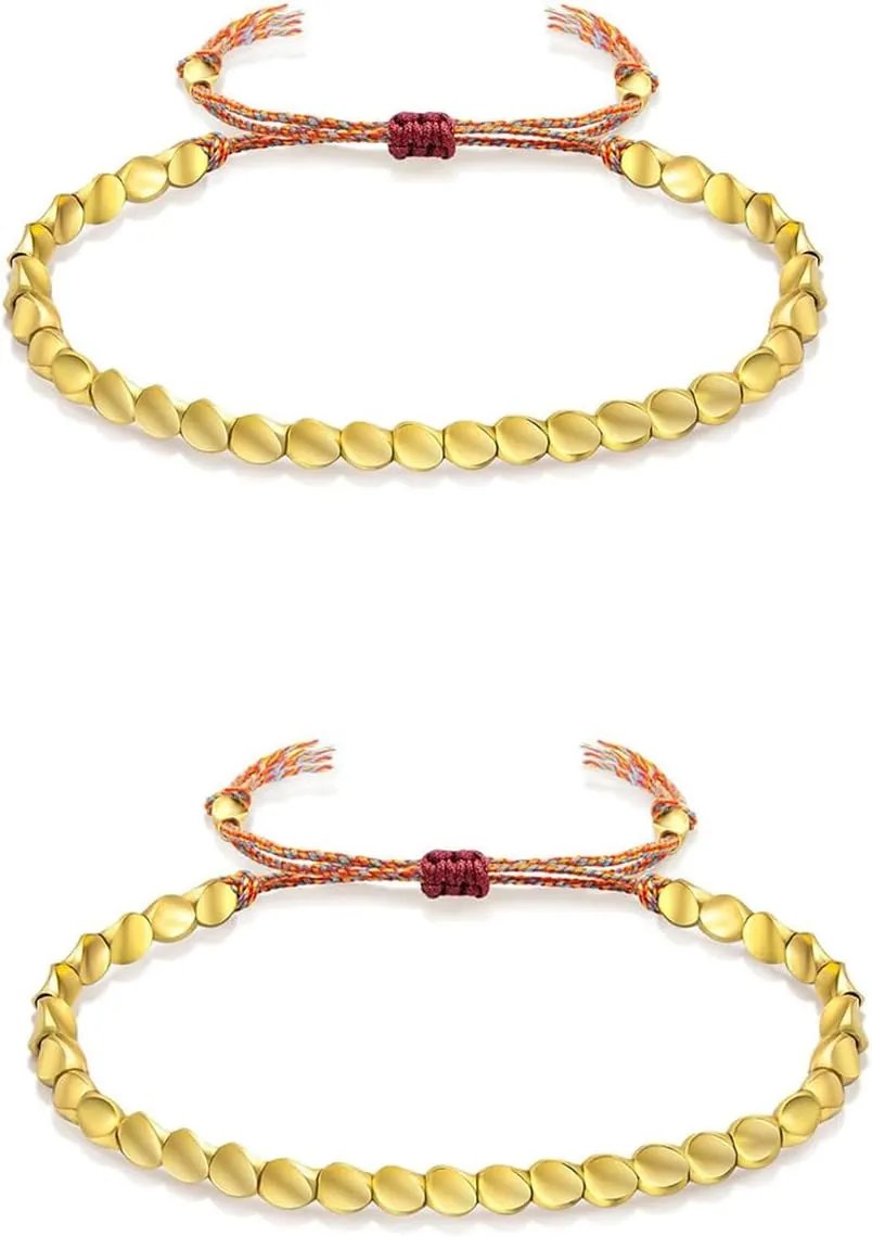 2 Pcs Tibetan Copper Bracelets for Women Adjustable Tibetan Copper Beads Bracelet Copper Healing Bracelet for Arthritis Pain Buddhist Good Luck Bracelet Protecting and Blessing Bracelet for Men
