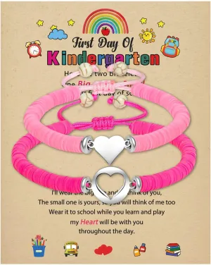 2025 Mommy & Me Matching Heart Bracelets - First Day of Kindergarten & Back to School Gift for Mom & Daughter