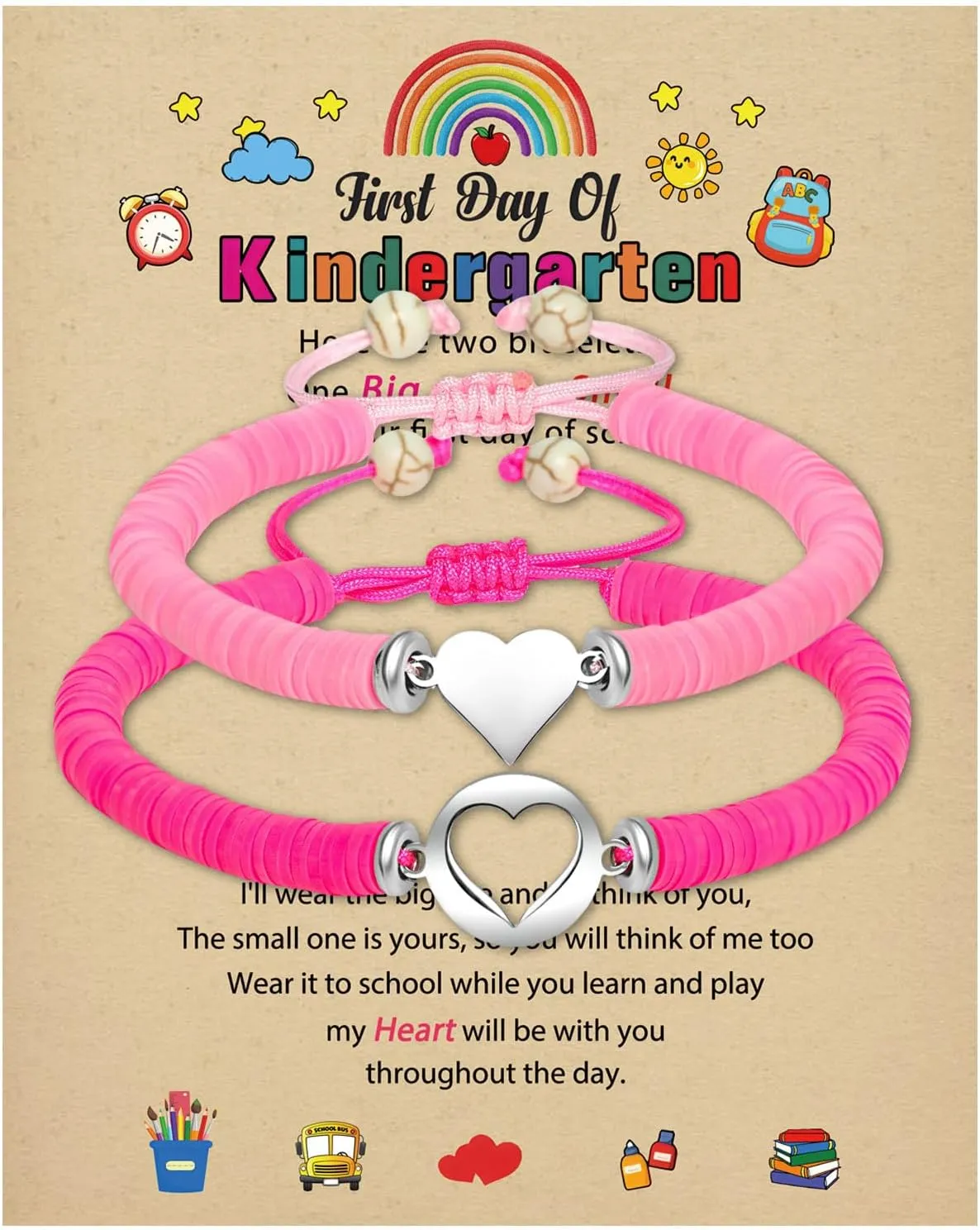 2025 Mommy & Me Matching Heart Bracelets - First Day of Kindergarten & Back to School Gift for Mom & Daughter