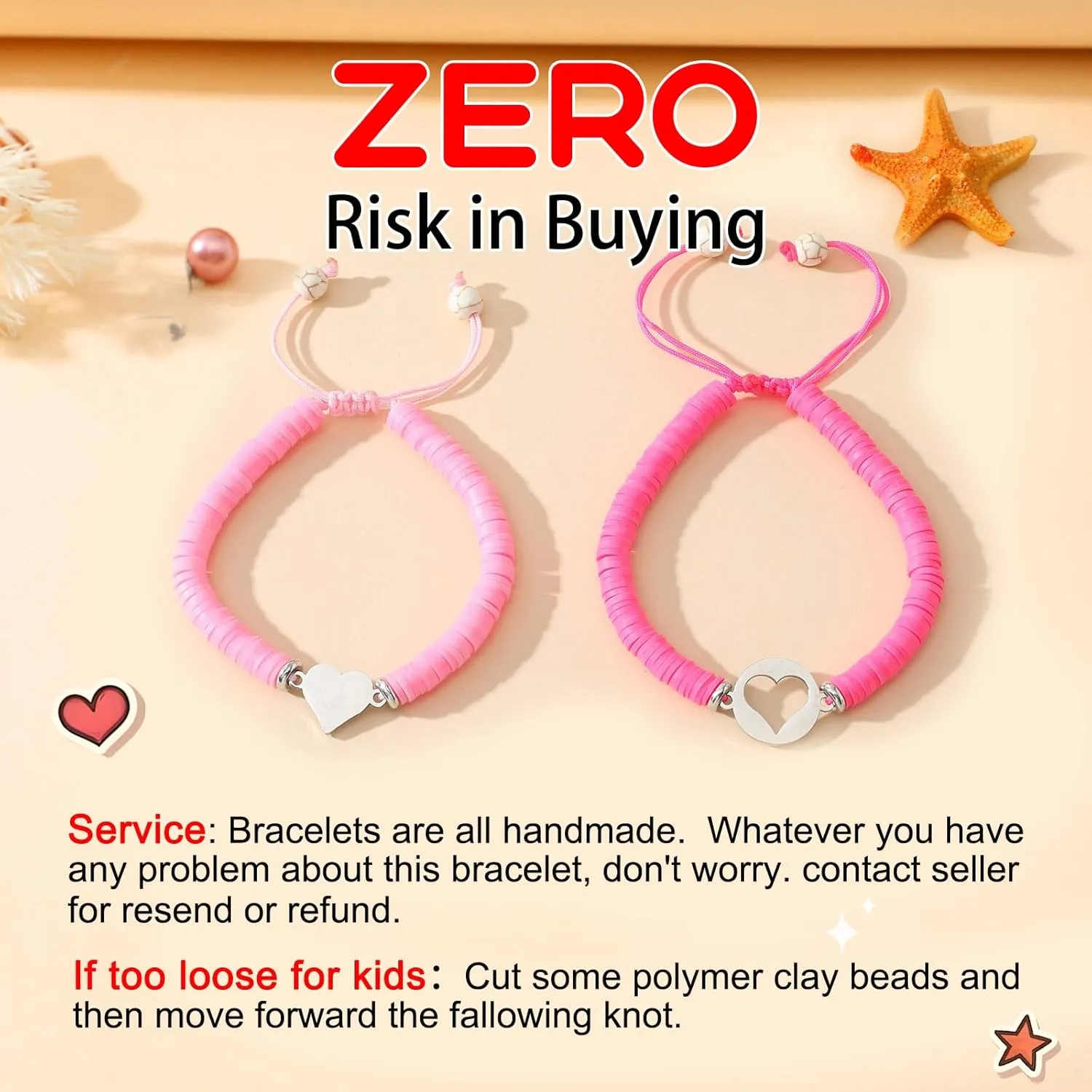 2025 Mommy & Me Matching Heart Bracelets - First Day of Kindergarten & Back to School Gift for Mom & Daughter