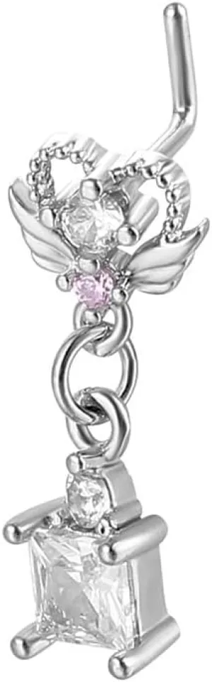 20G Heart CZ Dangle Nose Studs Rings for Women Sparkling Stainless Steel Cubic Zirconia L-Shaped Nose Stud Ring L Bend Screws Nostril Piercing Jewelry