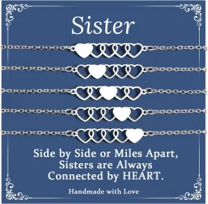2/3/4/5 PCS Best Friend Sister Bracelet Heart Matching Friendship Distance Bracelets for Women BFF Bestie Daughter Niece Birthday Valentines Day Gifts