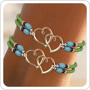 2PC Ankle Bracelets for Women Beaded Heart Ankle Bracelet Waterproof Bohemian Big Plus Size Anklets Summer Beach Accessories Boho Jewelry