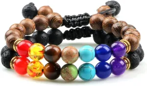 2pcs 7 Chakra Beaded Bracelet Men Tiger Eye Natural Lava Rock Stone Reiki Bracelets Buddha Healing Balance Women Prayer