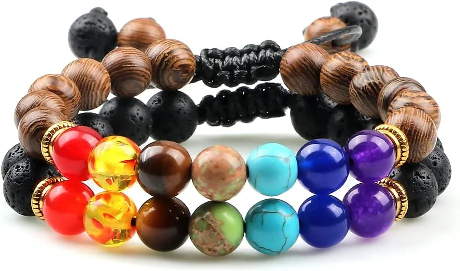 2pcs 7 Chakra Beaded Bracelet Men Tiger Eye Natural Lava Rock Stone Reiki Bracelets Buddha Healing Balance Women Prayer