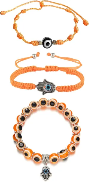 3 Pcs Colorful Evil Eyes Bracelet Amulet Protection Bracelet Braided Rope Bracelet Handmade Lucky Protection Bracelets Adjustable Red String Hamsa Charm Bracelet Wish Friendship Jewelry for Women Girls Mens Boys