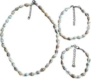 3-piece Handmade Natural Nassa Shell Jewelry Set of Adjustable Necklace, Anklet, Bracelet for Teens, Men, Women
