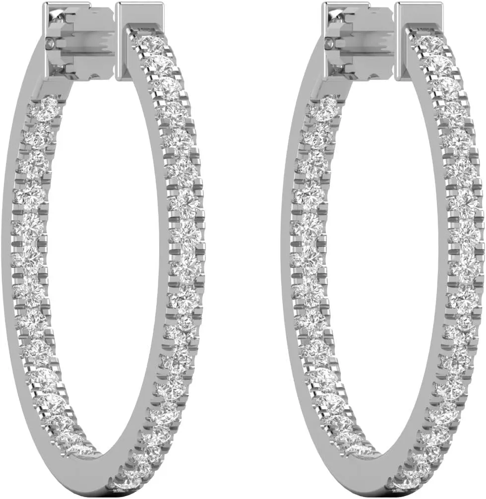 3/4 to 5 Carat Round Diamond Inside Out Hoop Earrings for Women in 14k White or Yellow Gold (F-G, SI1-SI2, cttw) Screw Back by Privosa Fine Jewelry