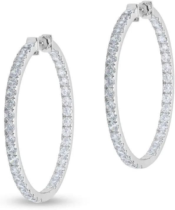 3/4 to 5 Carat Round Diamond Inside Out Hoop Earrings for Women in 14k White or Yellow Gold (F-G, SI1-SI2, cttw) Screw Back by Privosa Fine Jewelry