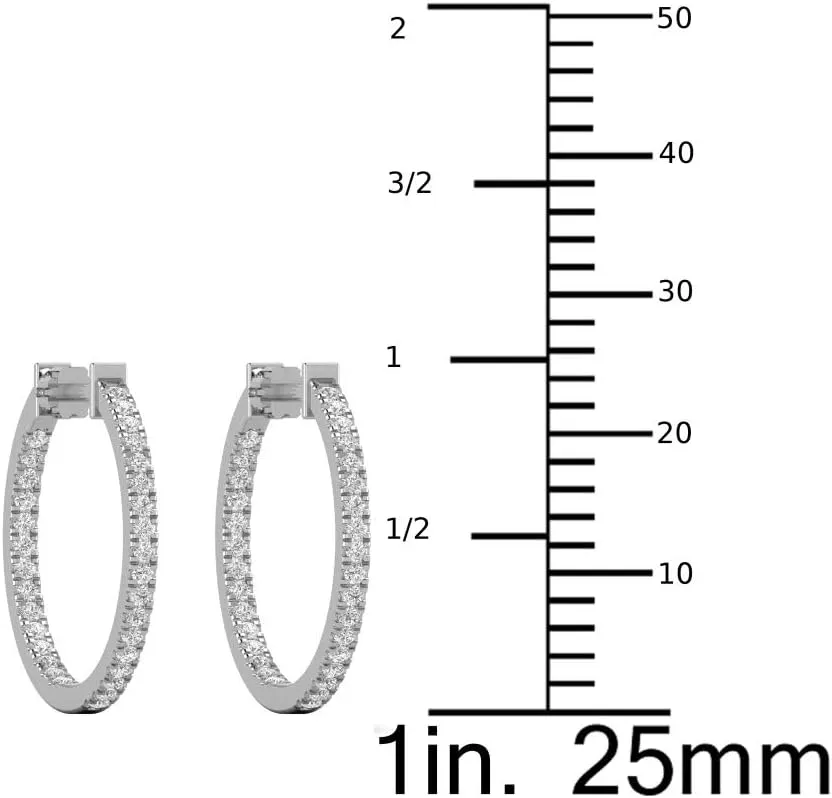 3/4 to 5 Carat Round Diamond Inside Out Hoop Earrings for Women in 14k White or Yellow Gold (F-G, SI1-SI2, cttw) Screw Back by Privosa Fine Jewelry