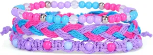 3Pcs Colorful Bohemia Stackable Bead Rope Bracelets Handmade Braided Woven String Friendship Bracelet Adjustable Waterproof Wax Coated Bracelet Party Favors for Teen Girl Surf Beach Jewelry-F purple