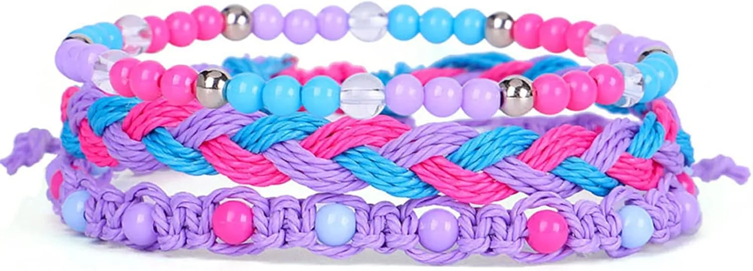 3Pcs Colorful Bohemia Stackable Bead Rope Bracelets Handmade Braided Woven String Friendship Bracelet Adjustable Waterproof Wax Coated Bracelet Party Favors for Teen Girl Surf Beach Jewelry-F purple