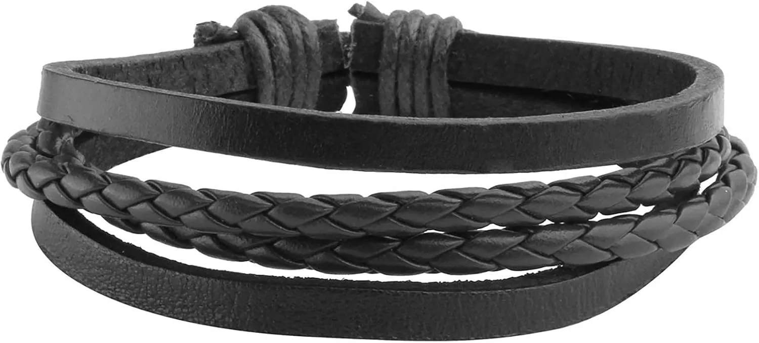 4-10 Pcs Leather Bracelets Set for Women Men Braided Wooden Beads Wrap Cuff Cord Adjustable