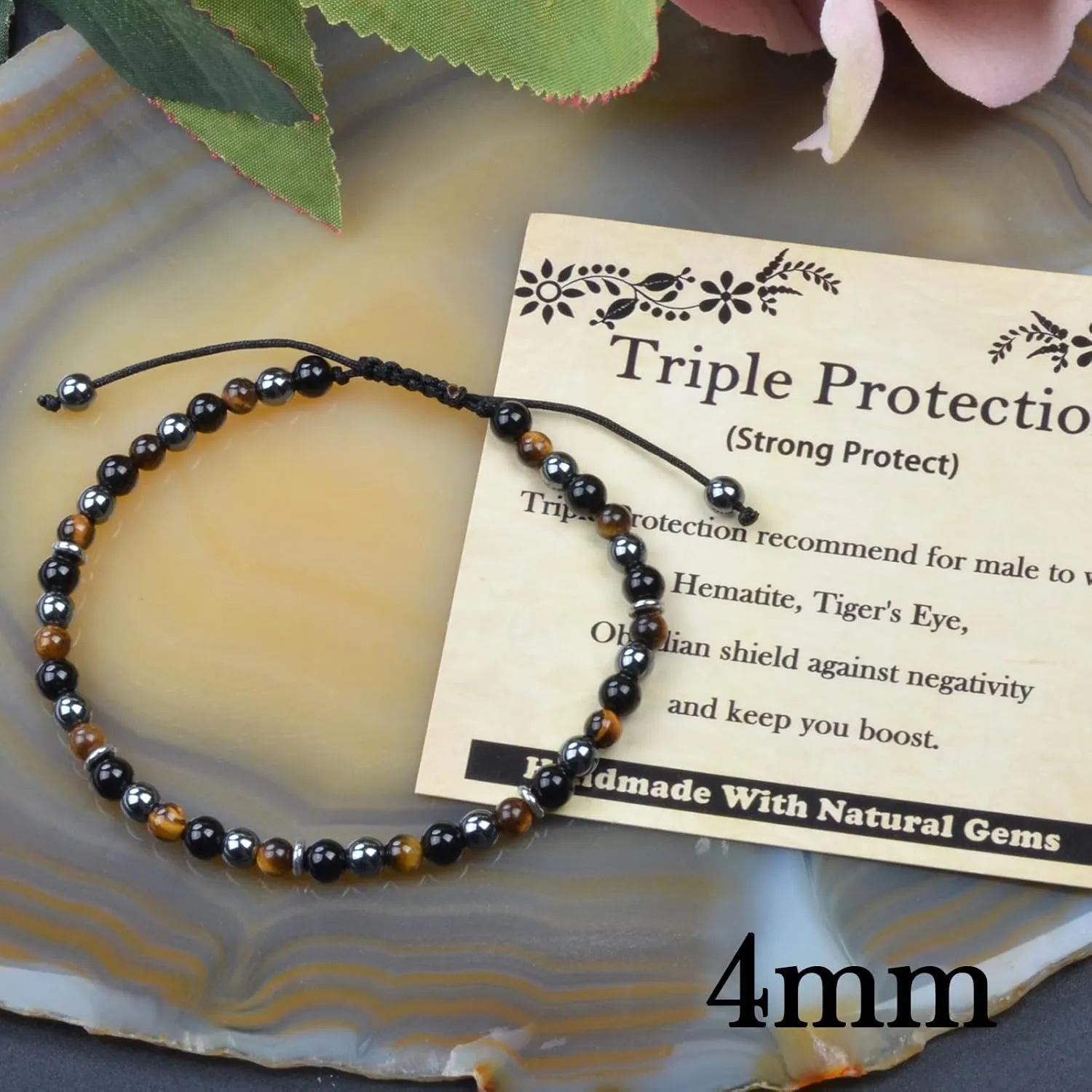 468Handmade Adjustable Natural Gemstone Crystal Bracelet Healing Power Energy Inspirational Gifts with Card for Unisex