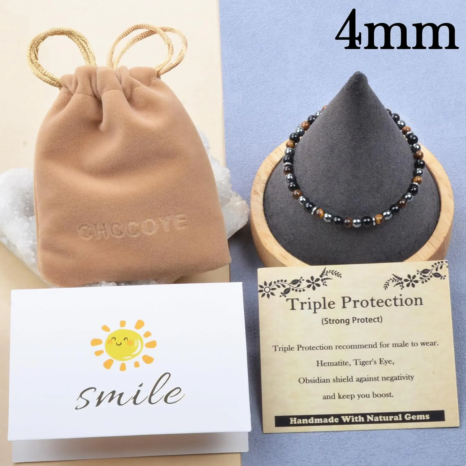 468Handmade Adjustable Natural Gemstone Crystal Bracelet Healing Power Energy Inspirational Gifts with Card for Unisex
